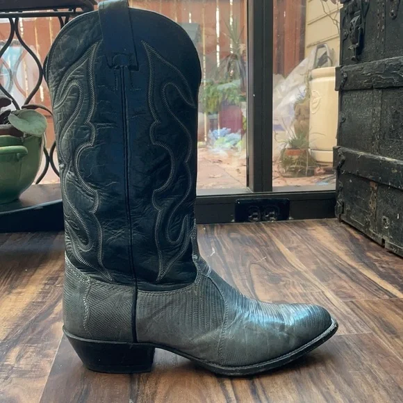 Nocona Gray Cowboy Western Boots Gray Teju Lizard & Leather Men's size 8.5 EE - Picture 15 of 15